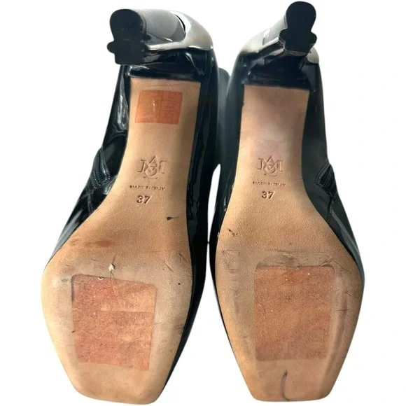 Alexander Mcqueen Boot Stretch Leather Black Patent Midcalf Booties Boots 37 - Picture 4 of 11